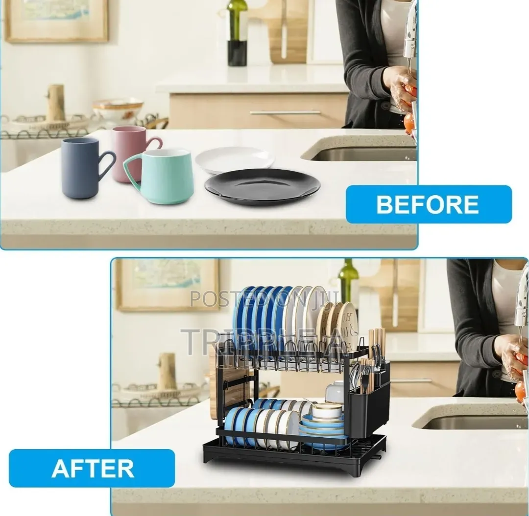Lucario Dish Drying Stand With Drainer 2 Tiers