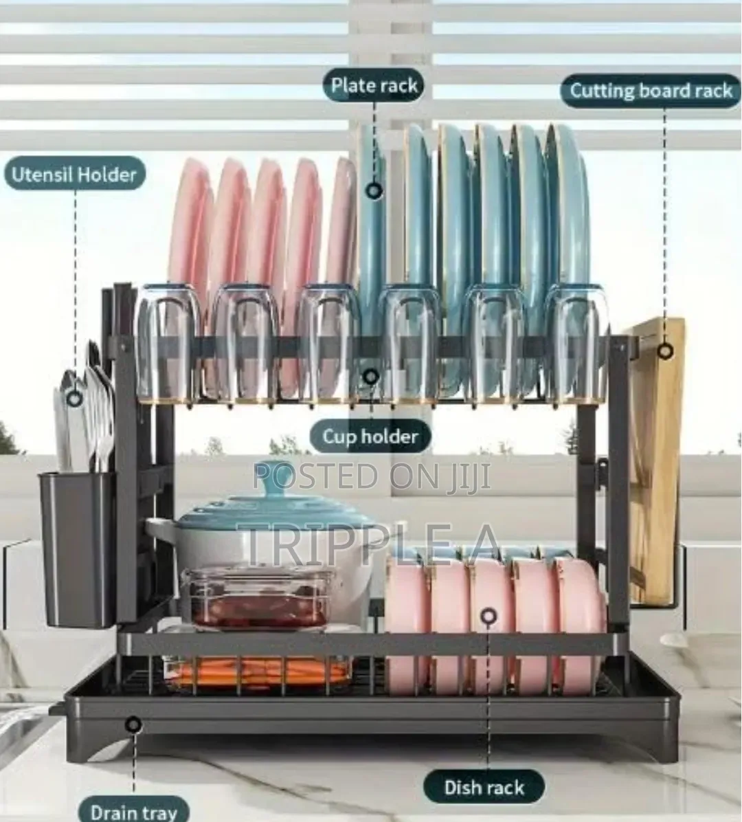 Lucario Dish Drying Stand With Drainer 2 Tiers