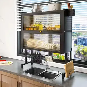 Double-Layer Black Steel Over-the-Sink Dish Drying Rack