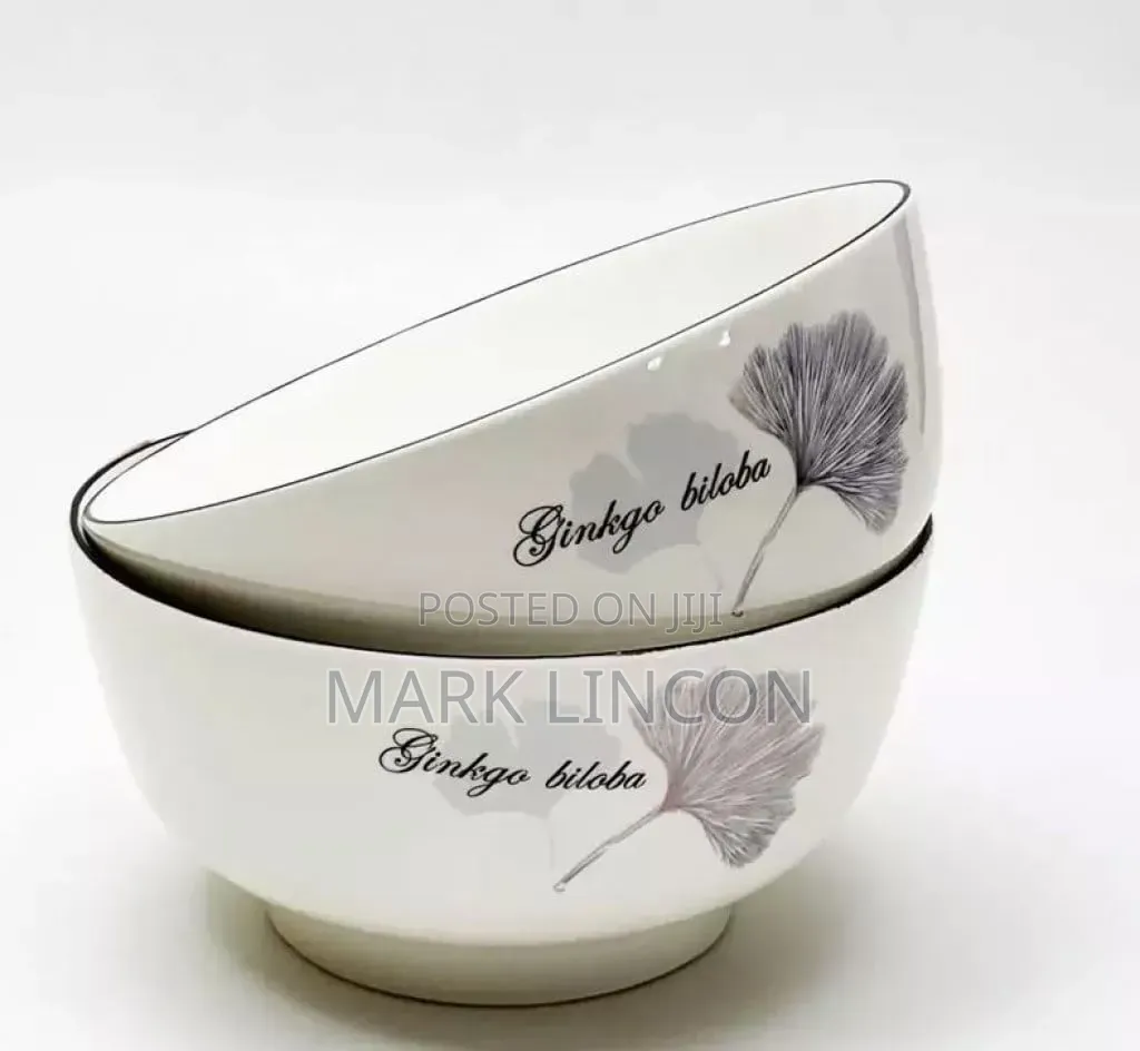 12 Pc White Ceramic Bowls Feature a Minimalist Ginkgo Leaf Design