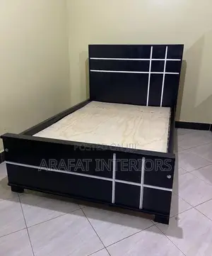 Stylish Modern Black Bed Frame With Sleek Silver/White Grid Design