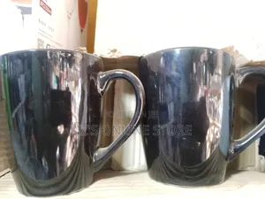 A Set of 6 Glossy Black Ceramic Coffee Mugs