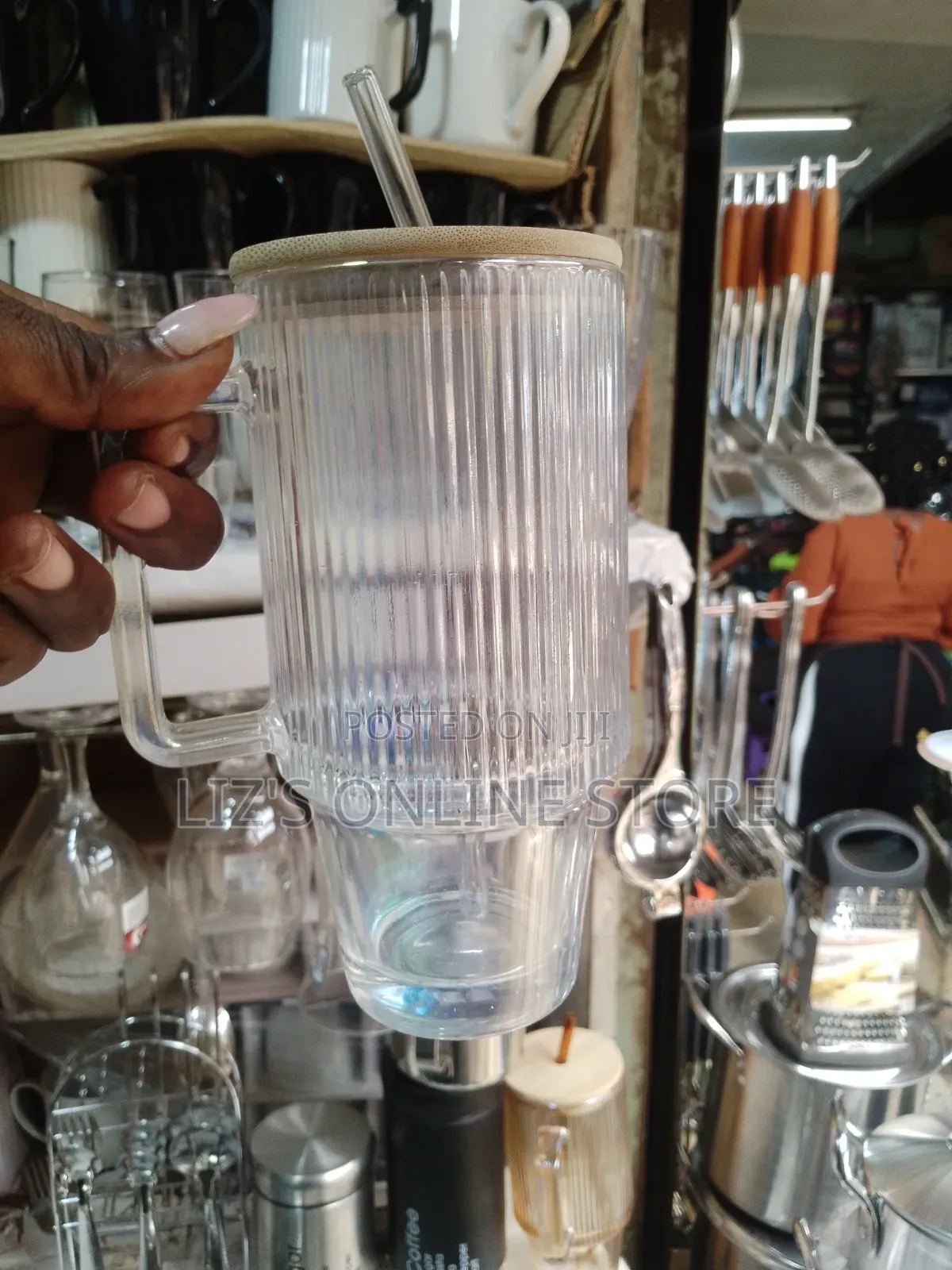 Aesthetic Ribbed Glass Coffee Mug (Or Iced Coffee Tumbler