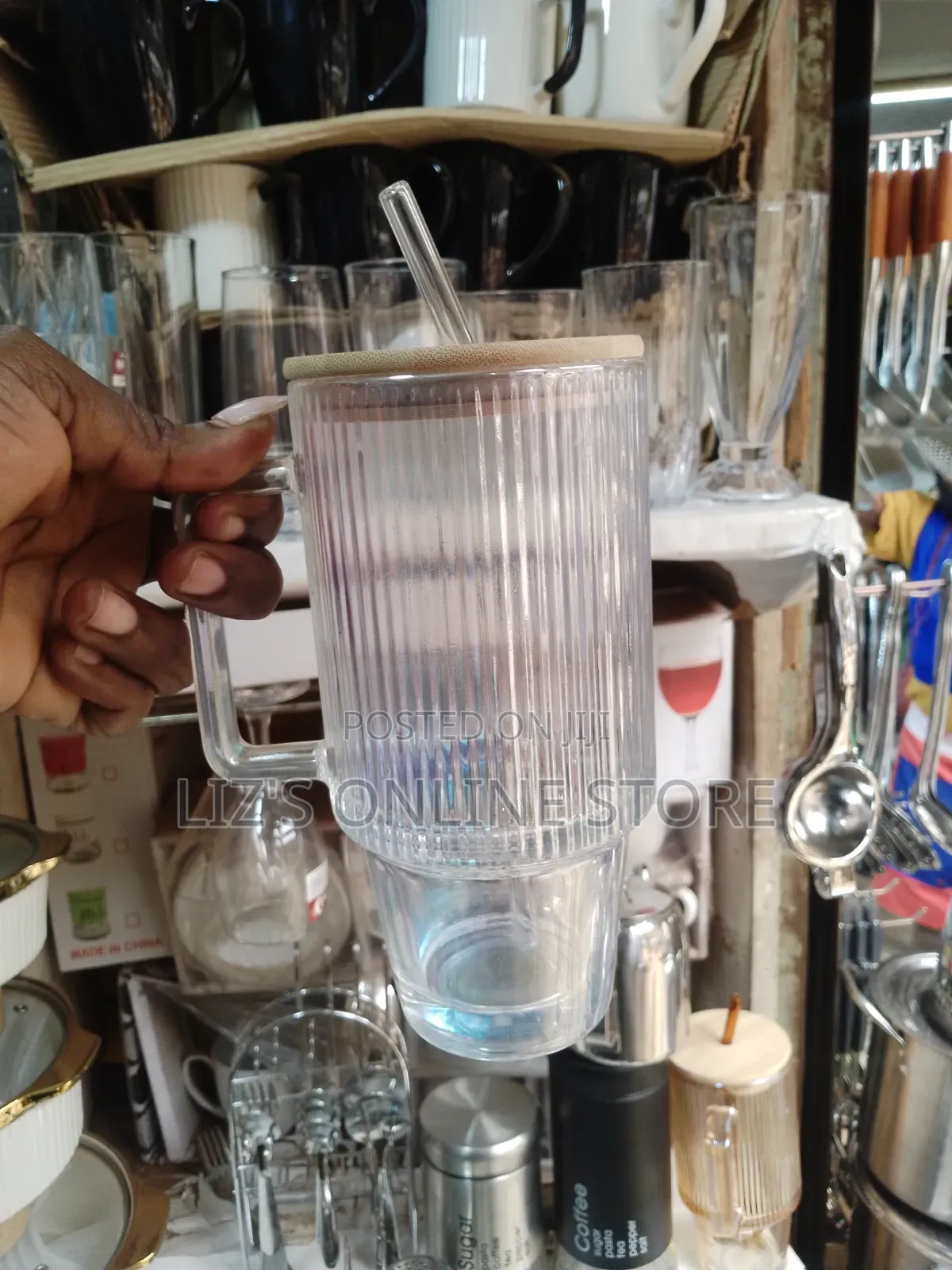 Aesthetic Ribbed Glass Coffee Mug (Or Iced Coffee Tumbler