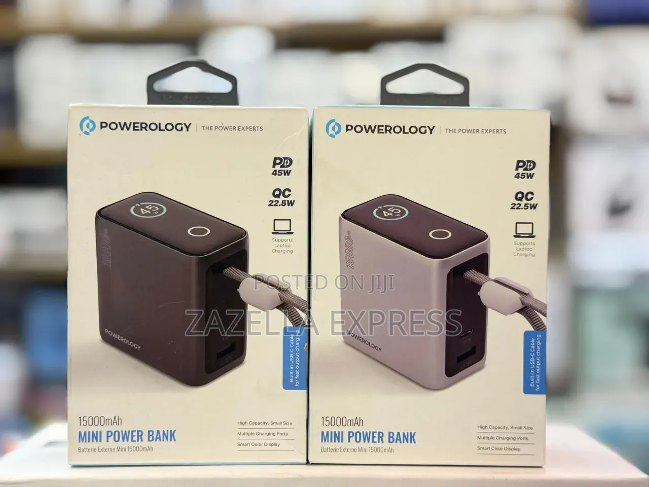 Powerology 15000mah Mini Power Bank 45w With Smart Color Display