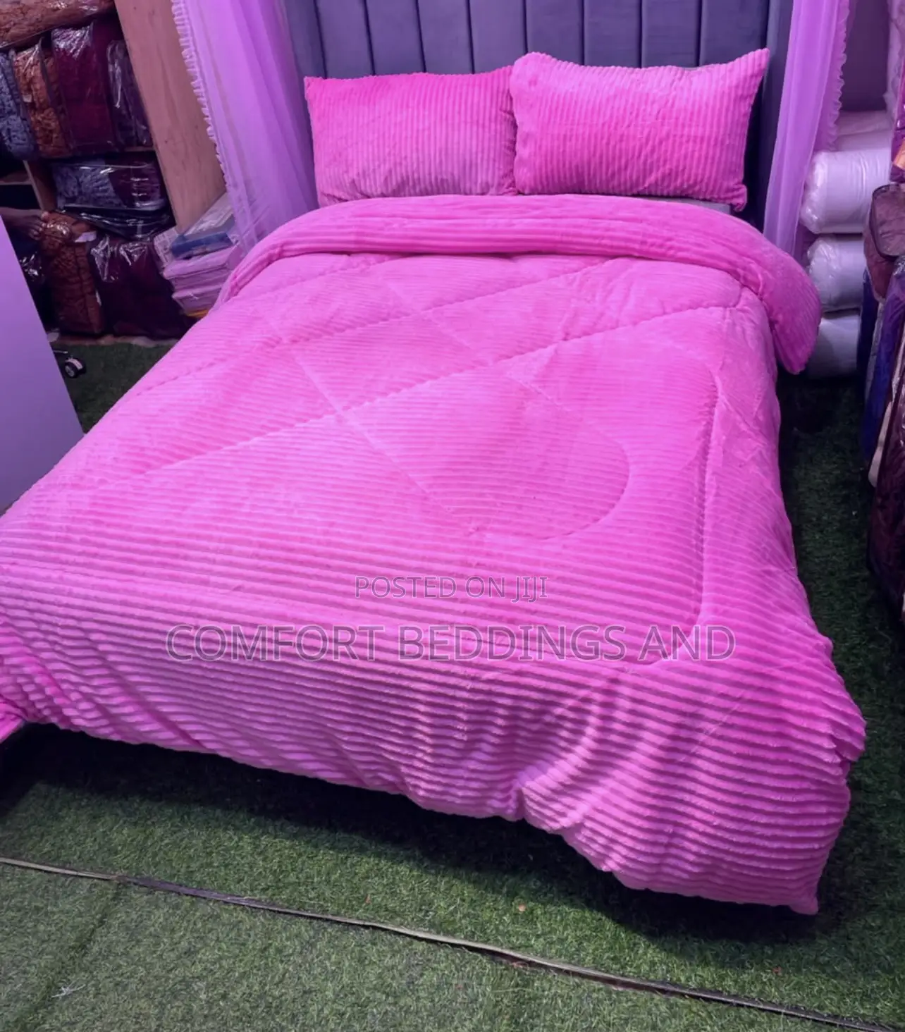 Stripped Coral Duvet Hot Pink