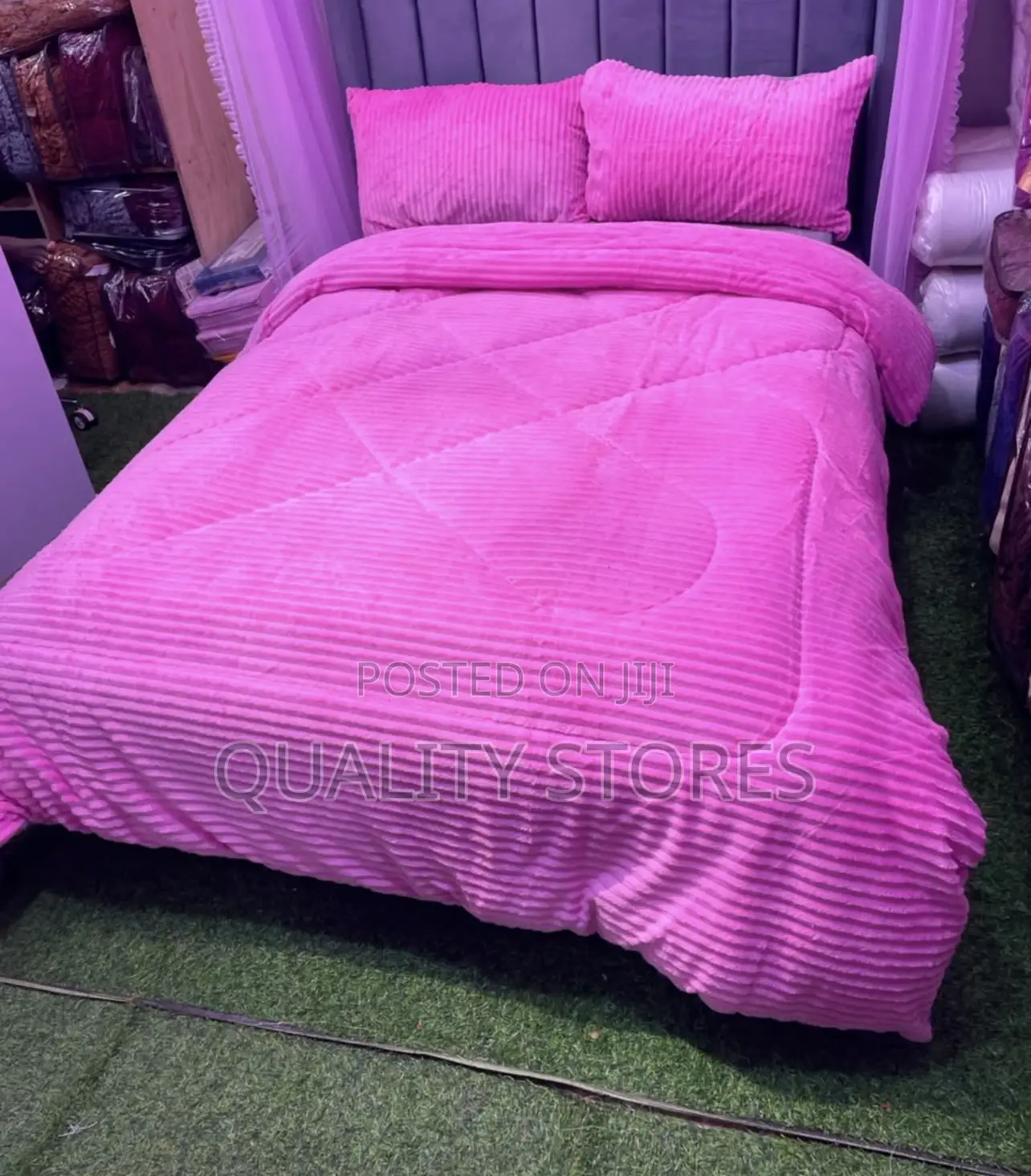 Stripped Coral Duvet Hot Pink