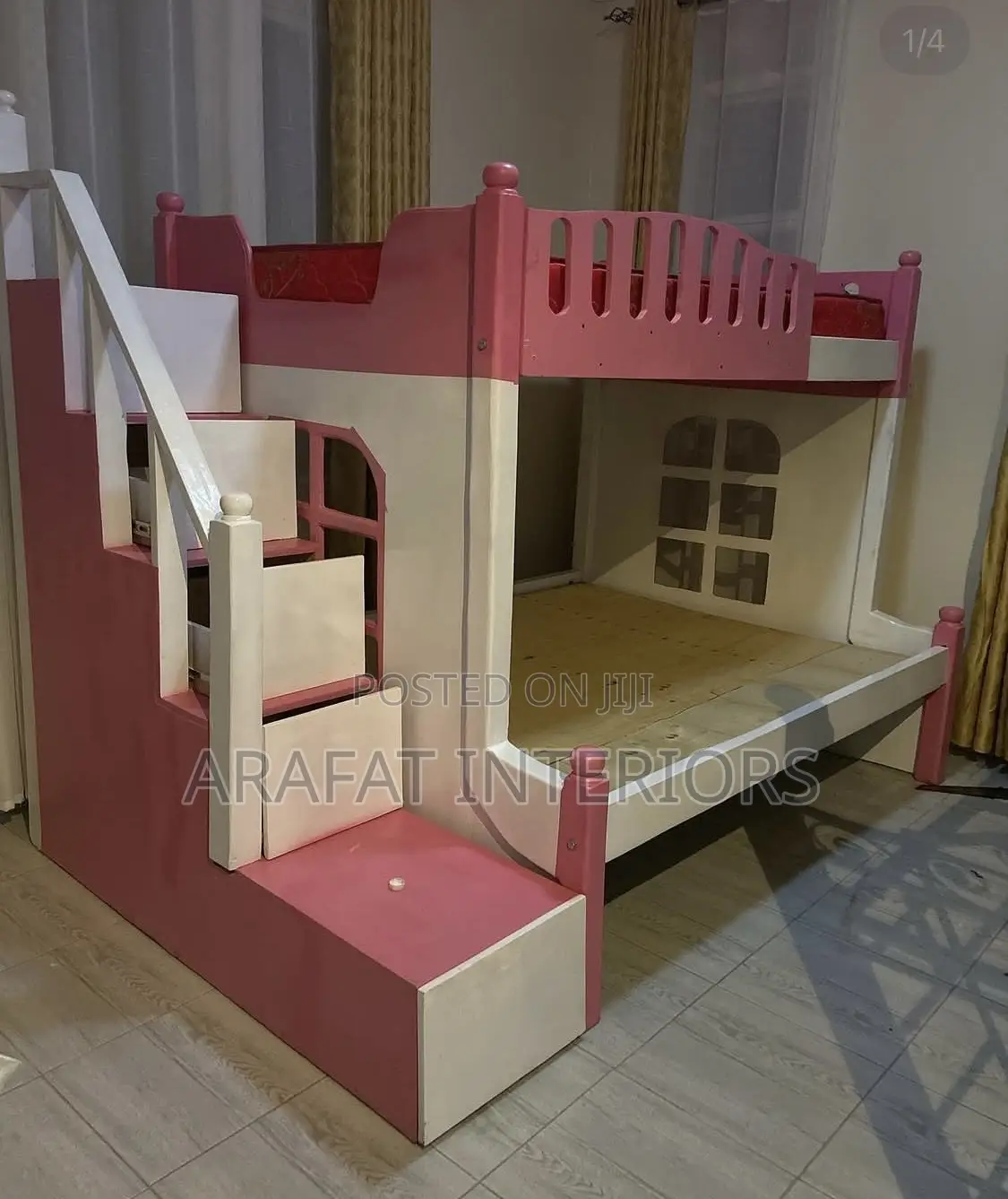 Beautiful Custom Pink And Cream Bunk Bed