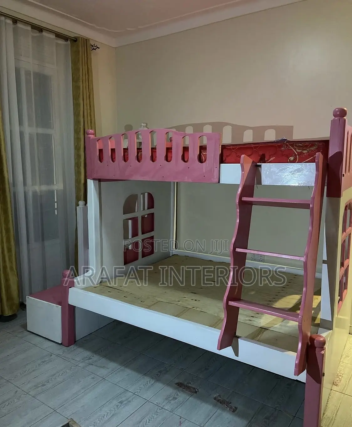 Beautiful Custom Pink And Cream Bunk Bed