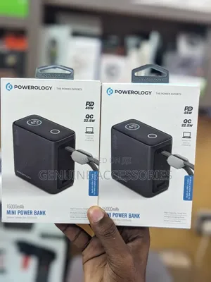 Powerology 15000mah Mini Powerbank 45w Pd Built-in Retractable Type-C