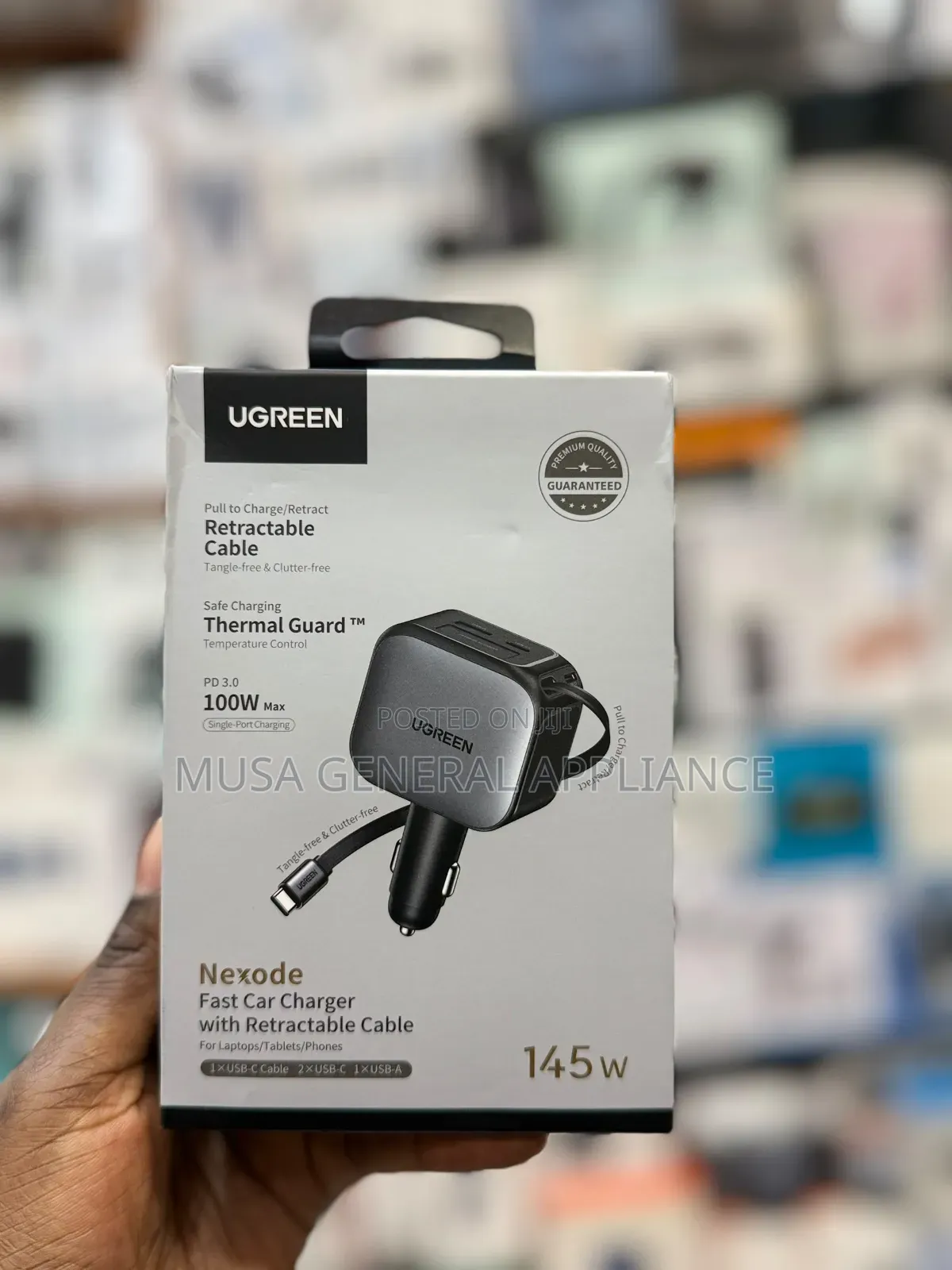 Ugreen Nexode Car Charger 145w With Retractable Usb-C Cable