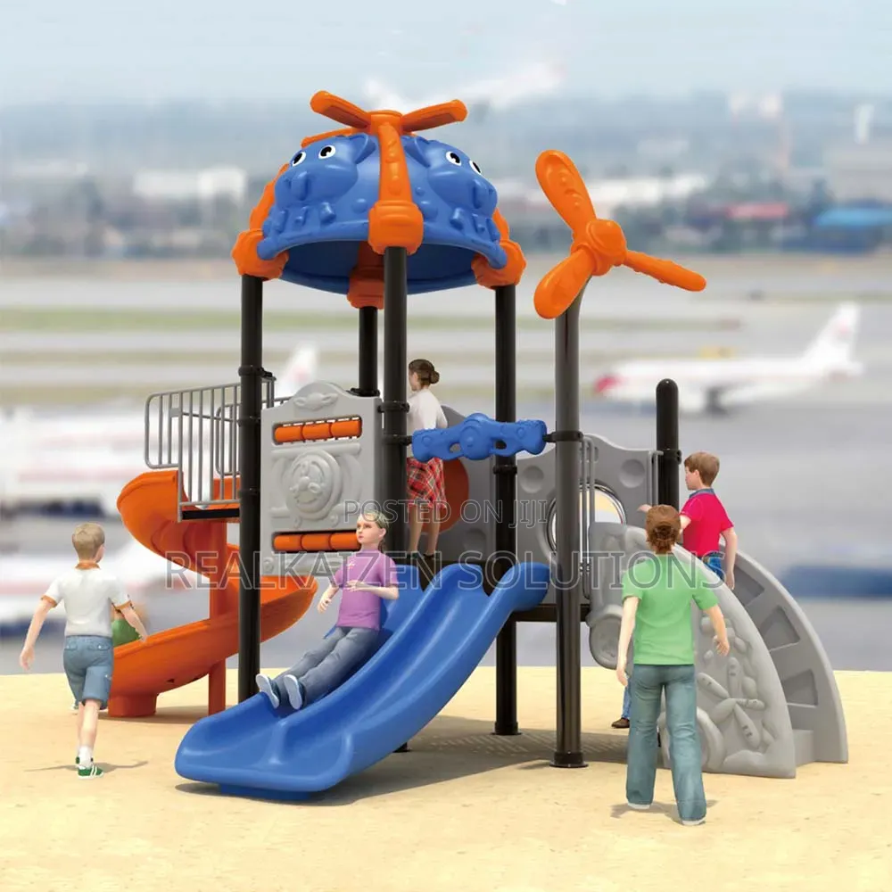 Helicopter Adventure Outdoor Playground Set With Double |Spiral Slides