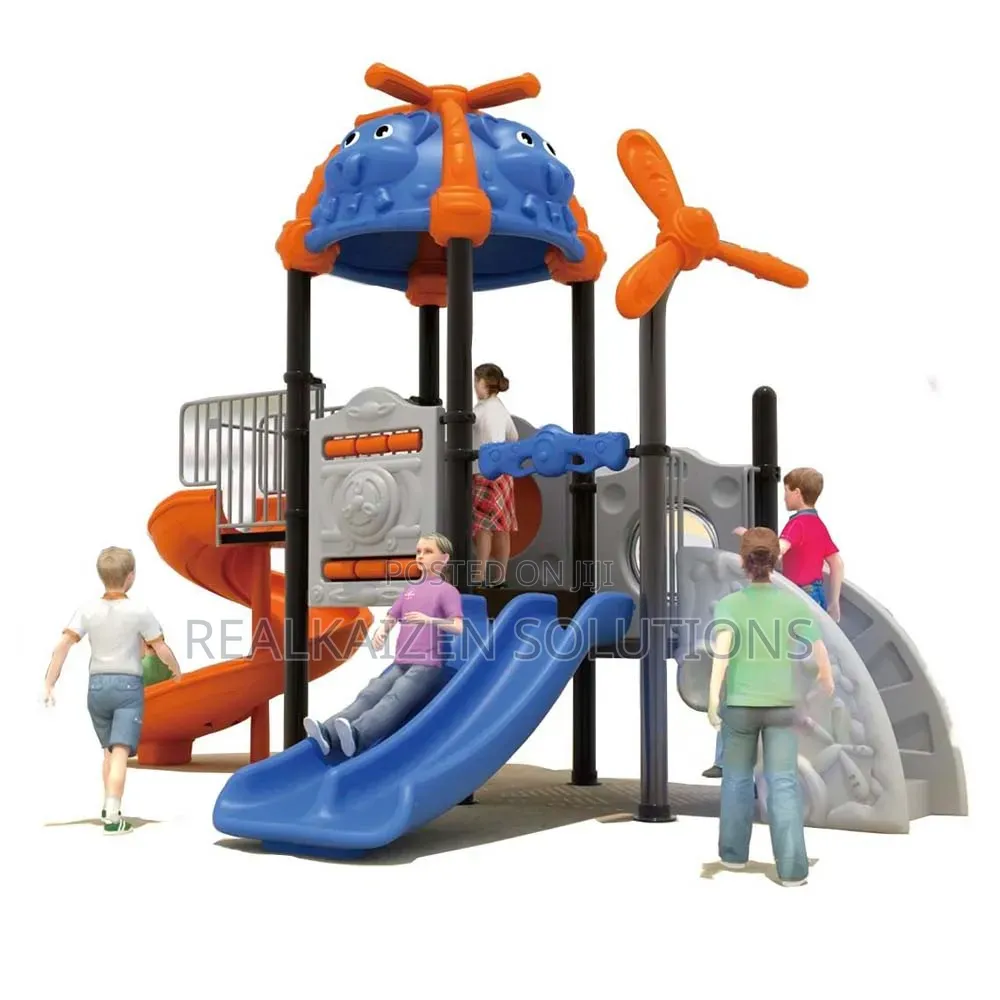 Helicopter Adventure Outdoor Playground Set With Double |Spiral Slides