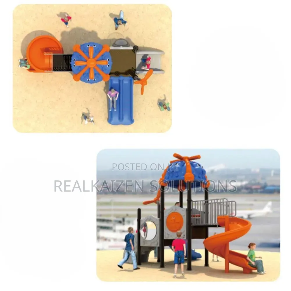 Helicopter Adventure Outdoor Playground Set With Double |Spiral Slides