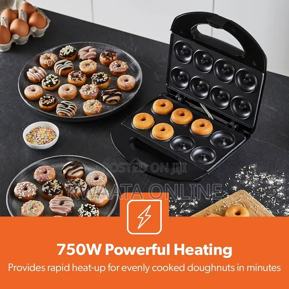 Doughnut/Donut Machine Maker, Non-Stick Set 8-Pieces, Black/Silver