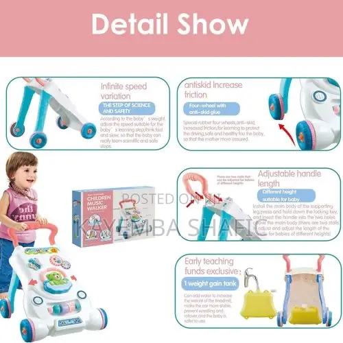 2-in-1 Children's Musical Activity Push Walker With Lights Sounds