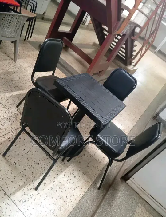 Set of Dinning or Restaurant Bar or Hotel Table With Four Chairs