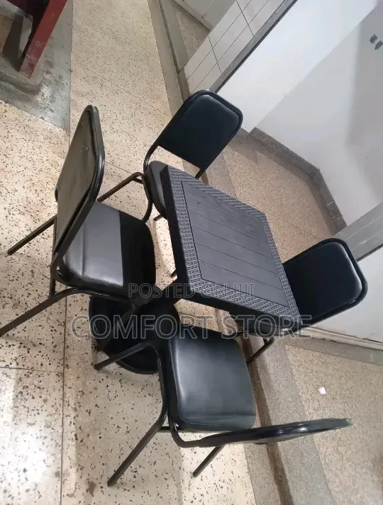Set of Dinning or Restaurant Bar or Hotel Table With Four Chairs