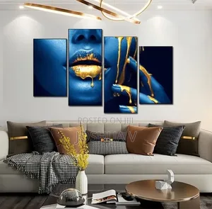 4pcs Diy African Woman Blue Face and Gold Lips Decorative Paintings.