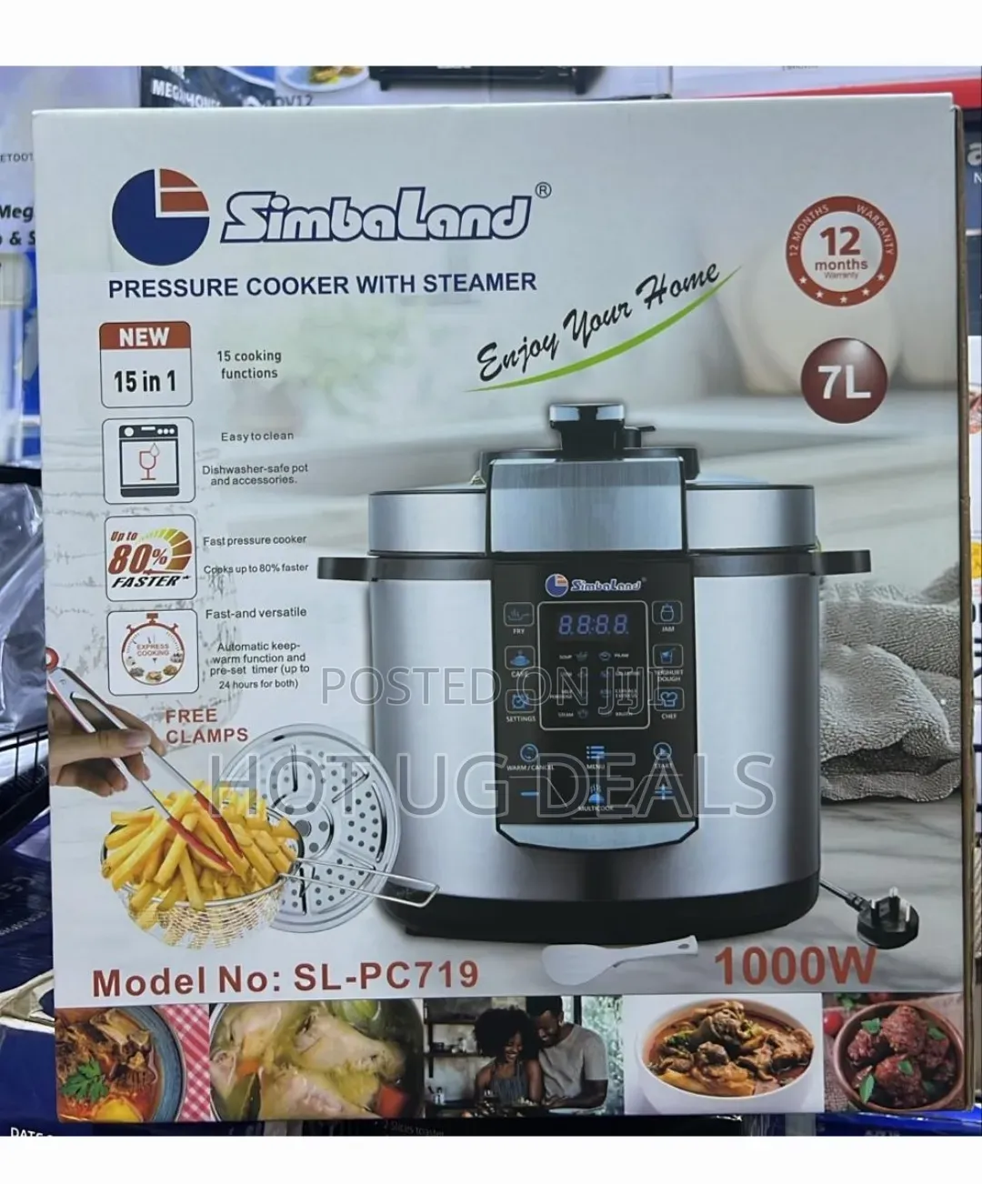 Simbaland 7-Liter Electric Pressure Cooker With Steamer Rack - Silver