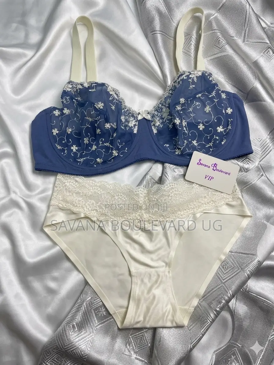 Savana 38dd Blue With Cream Bra Set