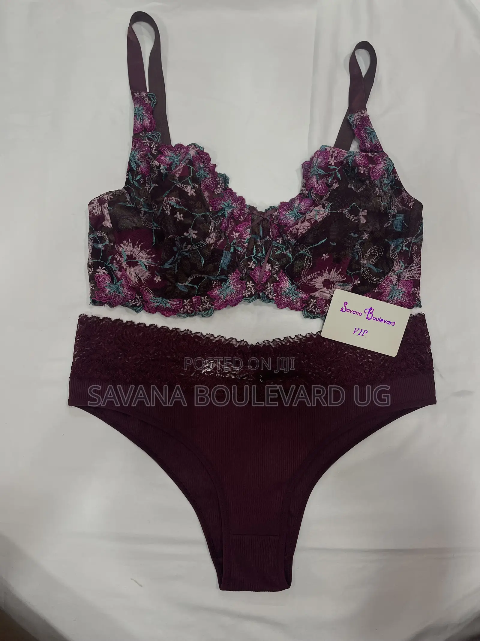 Savana Size 36e Floral Embroidery Burgundy Set