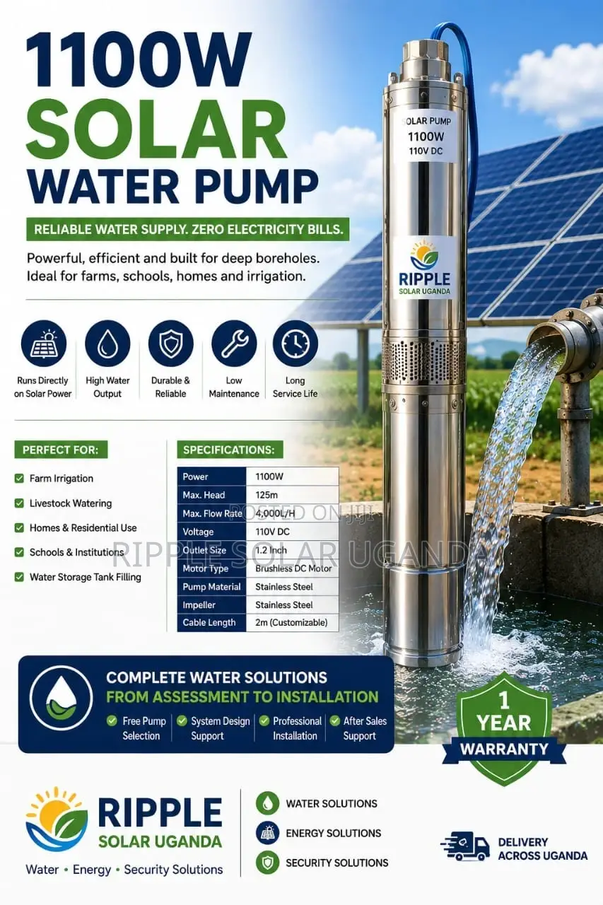 1100W Solar Water Pump – 125m Head 4,000l/H 110V