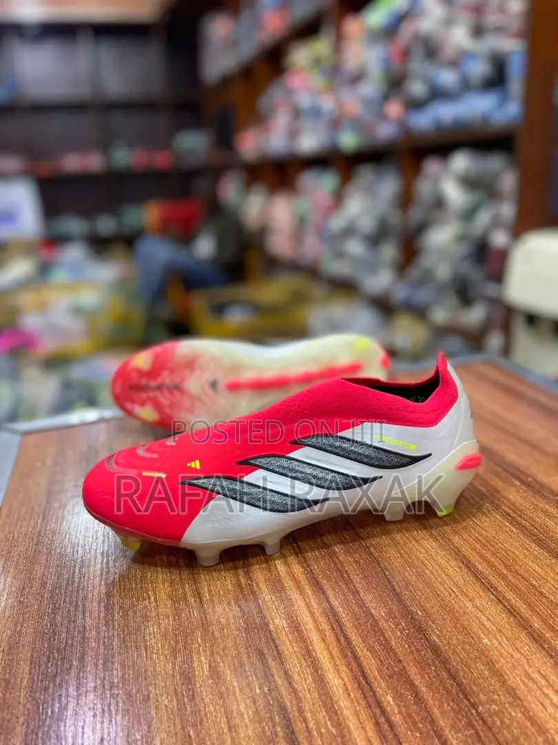 New Classic White/Red Adidas Predator Elite Laceless Fg Football Shoes