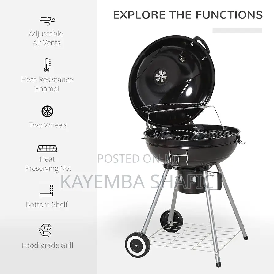 Danny Home Portable Kettle Charcoal Barbecue Grill With Wheels