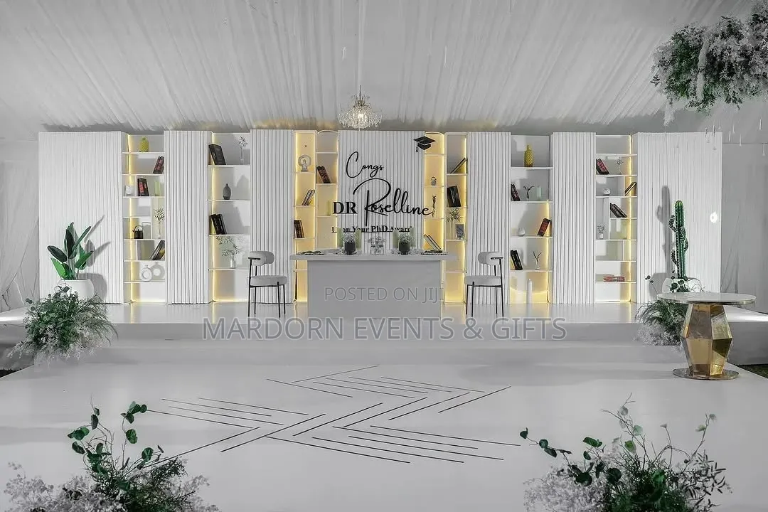 White and Dusty Green Graduation Decor