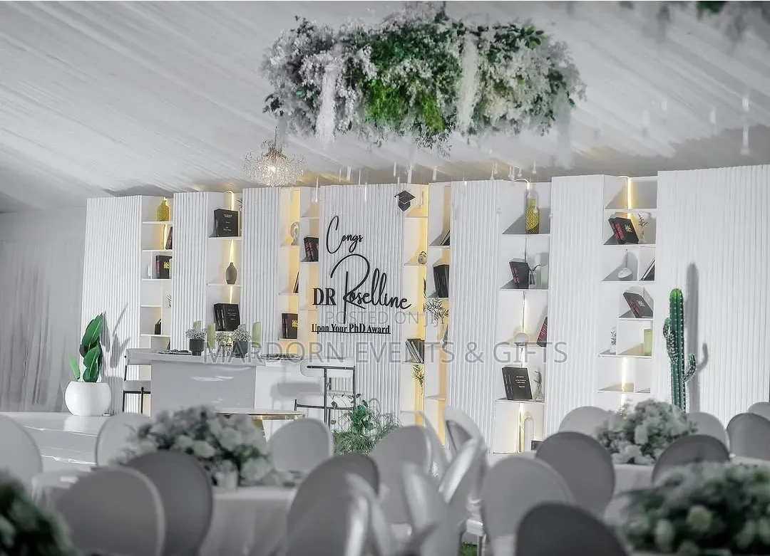 White and Dusty Green Graduation Decor