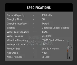 Porodo Lifestyle Water Floss,Sonic Electric Toothbrush 25days Battery