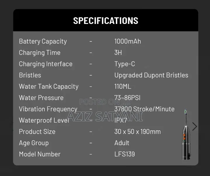 Porodo Lifestyle Water Floss,Sonic Electric Toothbrush 25days Battery
