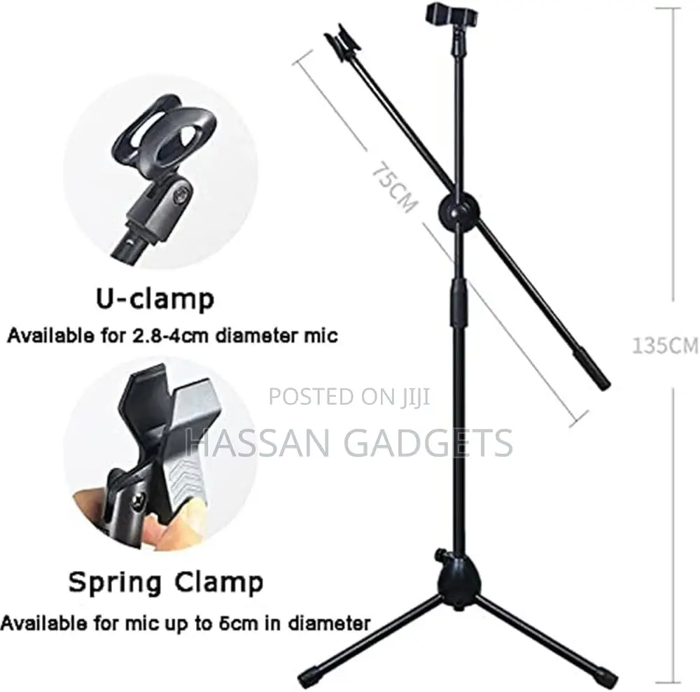 Adjustable Microphone Stand With Boom Arm - Heavy-Duty Zinc Alloy, 360