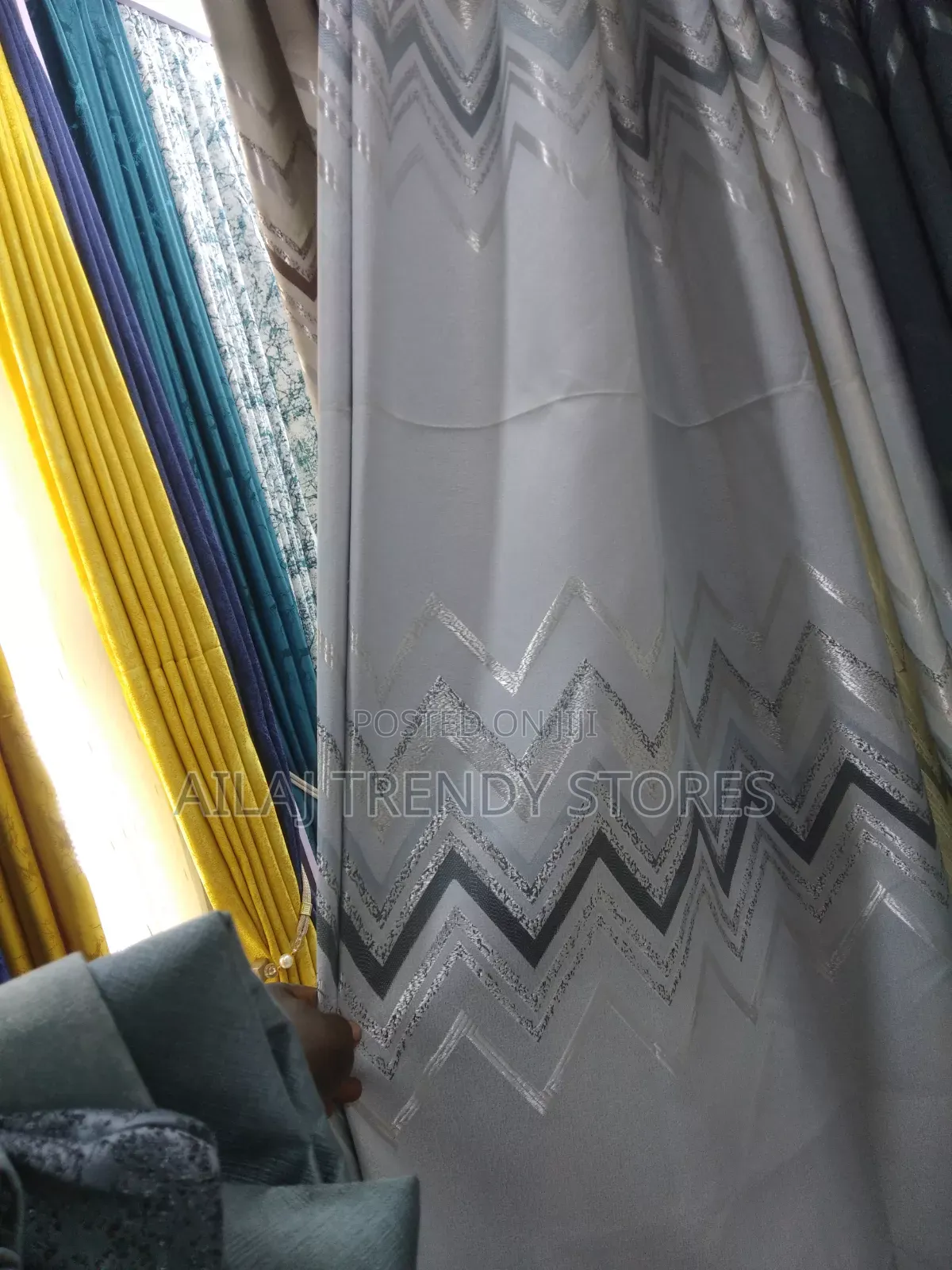 Brown Gray Blue and Gray and Darkgray Curtains Per Metre