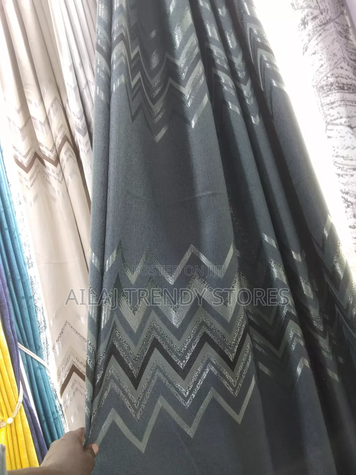 Brown Gray Blue and Gray and Darkgray Curtains Per Metre