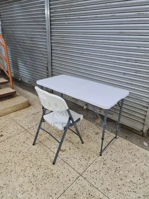 4ft Adjustable Height Foldable Table and Chair White (Metal Frame)