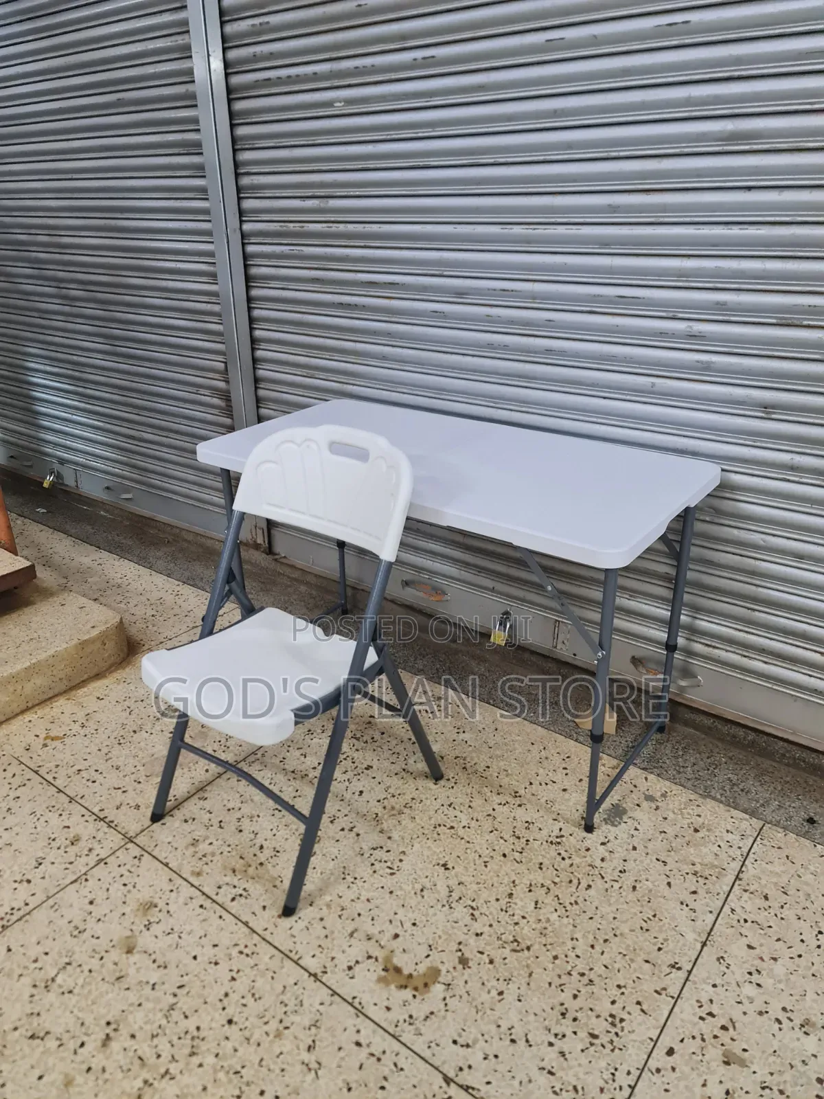 4ft Adjustable Height Foldable Table and Chair White (Metal Frame)