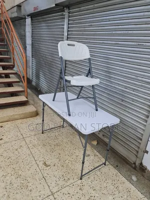 4ft Adjustable Height Foldable Table and Chair White (Metal Frame)