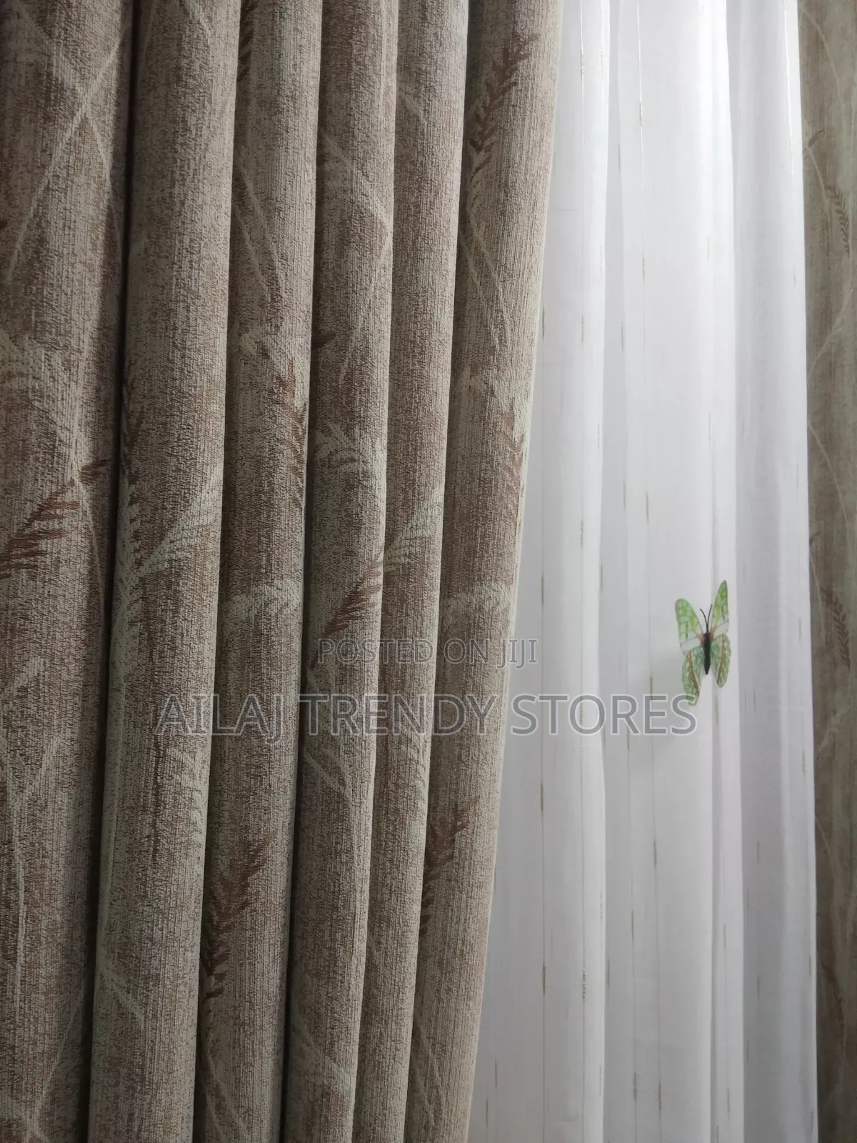 Brown Grassy Curtains and Bullet Design Nets Per Metre