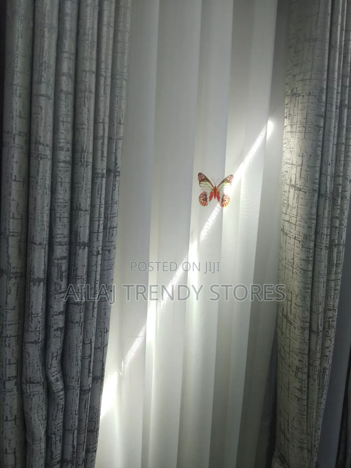 Gray Dash Curtain Design and White Nets Per Metre
