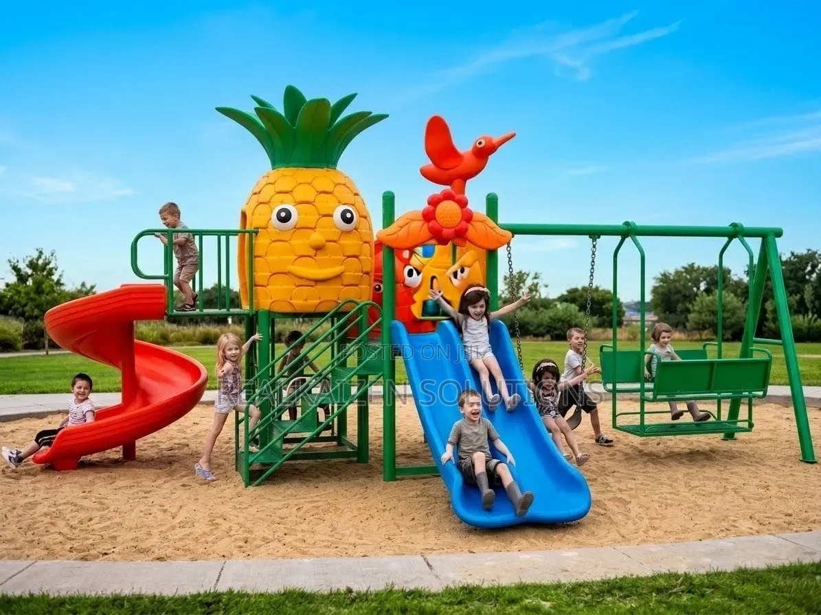 Outdoor Pineapple Adventure Playstation With Spiral Slide| Dual Swings