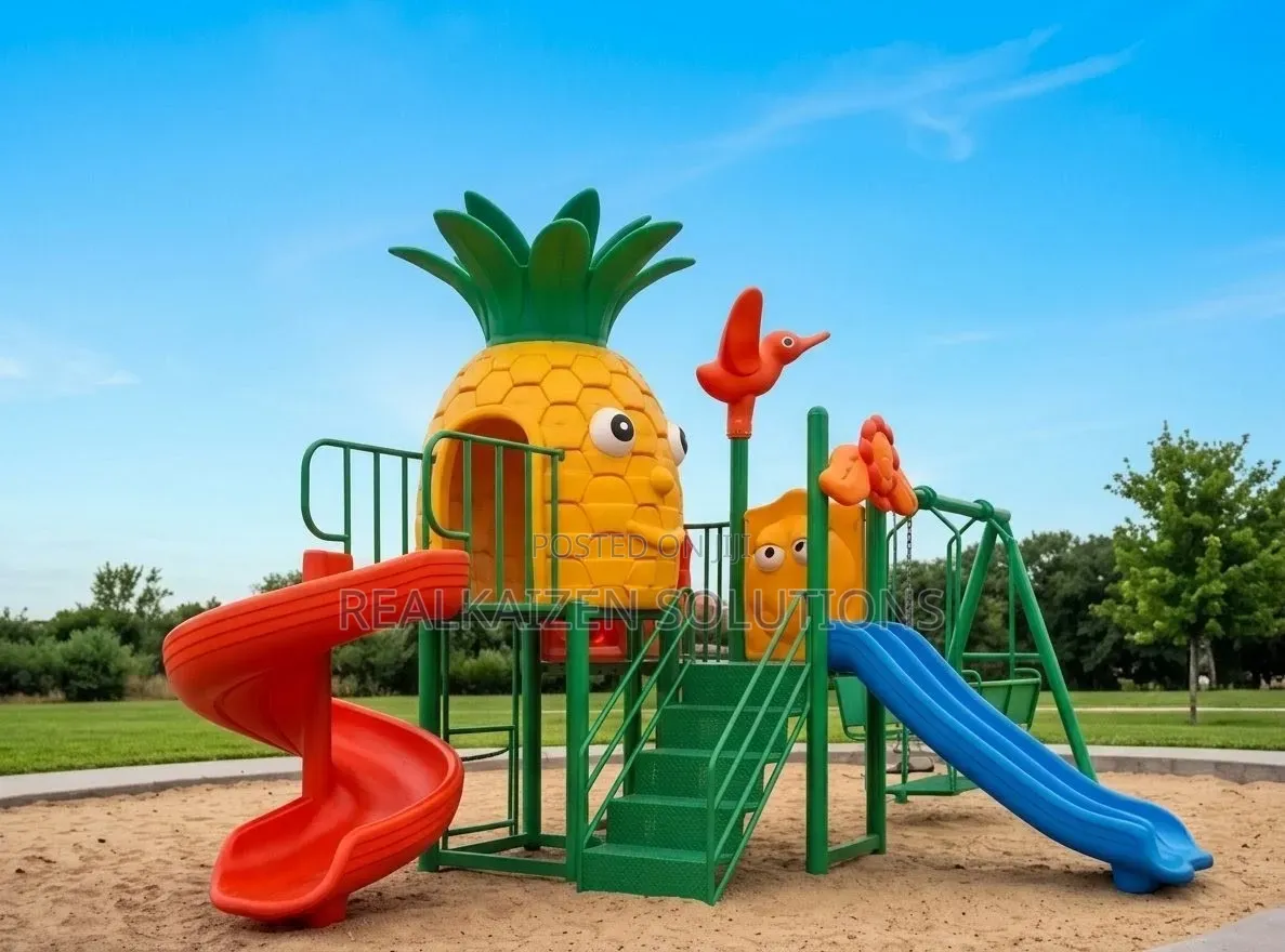 Outdoor Pineapple Adventure Playstation With Spiral Slide| Dual Swings