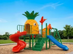 Outdoor Pineapple Adventure Playstation With Spiral Slide| Dual Swings