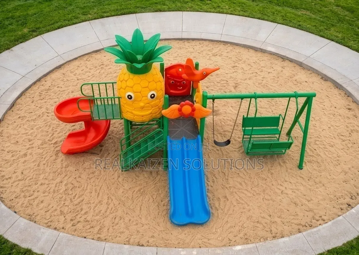 Outdoor Pineapple Adventure Playstation With Spiral Slide| Dual Swings