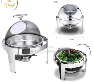 6-Liter Stainless Steel Round Chafing Dish for Buffet Food Warming.