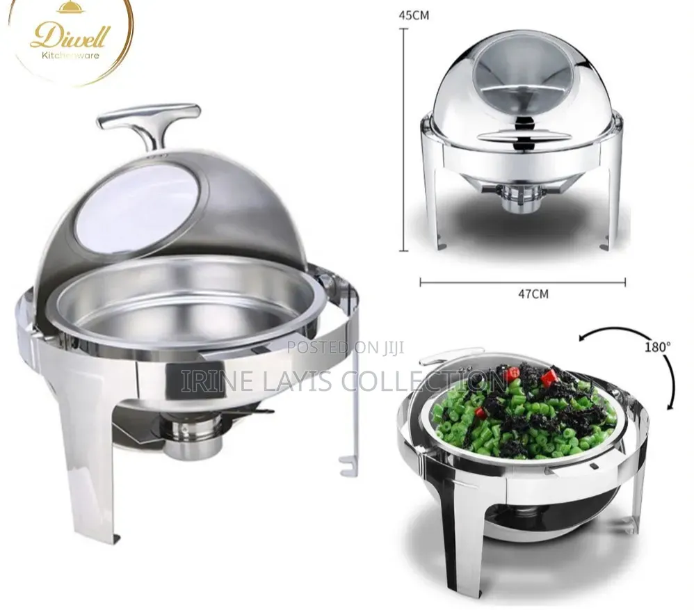 6-Liter Stainless Steel Round Chafing Dish for Buffet Food Warming.