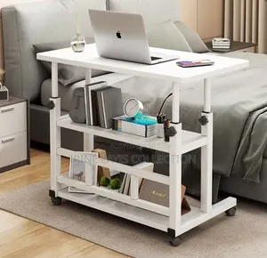 Adjustable Mobile Laptop Table With Shelves and Lockable Casters.