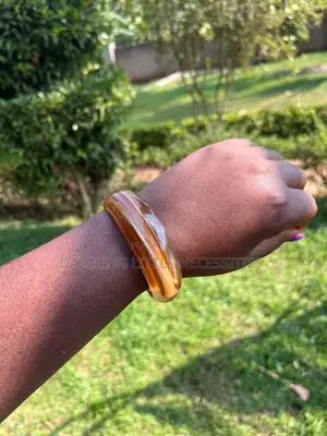 Honey Amber Acrylic Cuff Bangle With Caramel Swirl