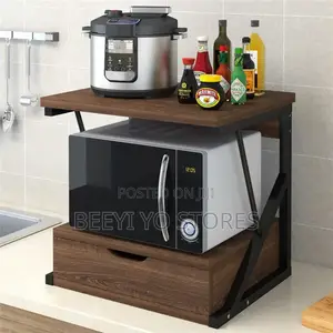 Kitchen Microwave Storage Rack With Drawer
